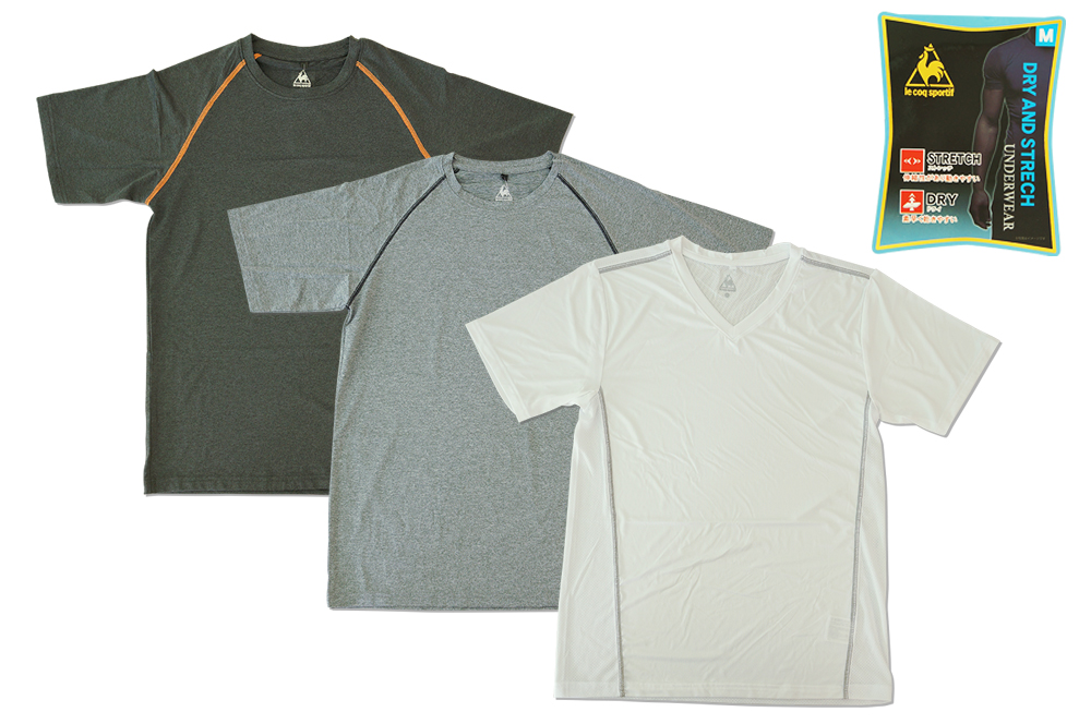 メンズ ルコックラグラン 杢調スポーツTシャツ (半袖丸首、V首)